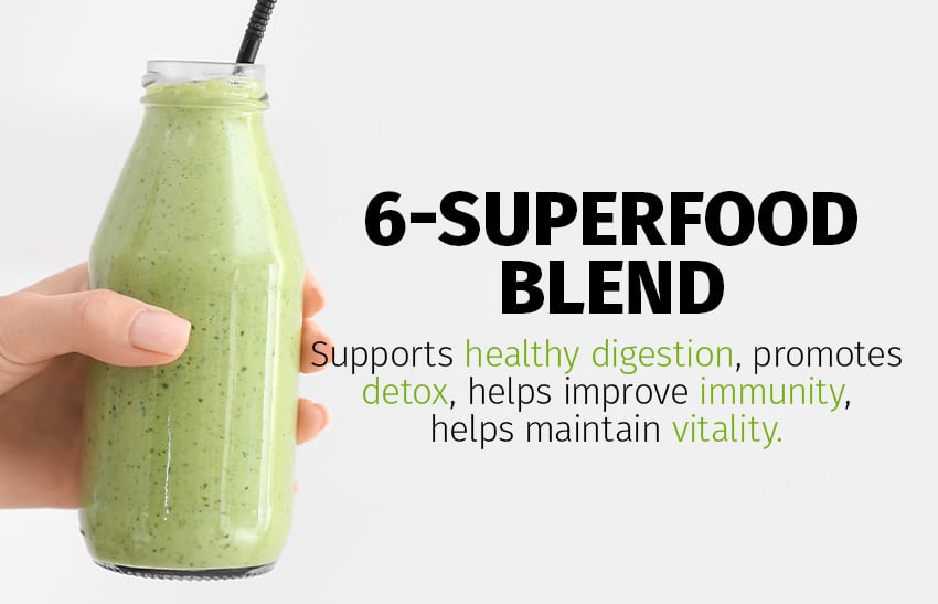 6-SUPERFOOD-BLANDNING Stöttar en hälsosam matsmältning, främjar detox, hjälper att förbättra immunitet, hjälper att bevara vitalitet.